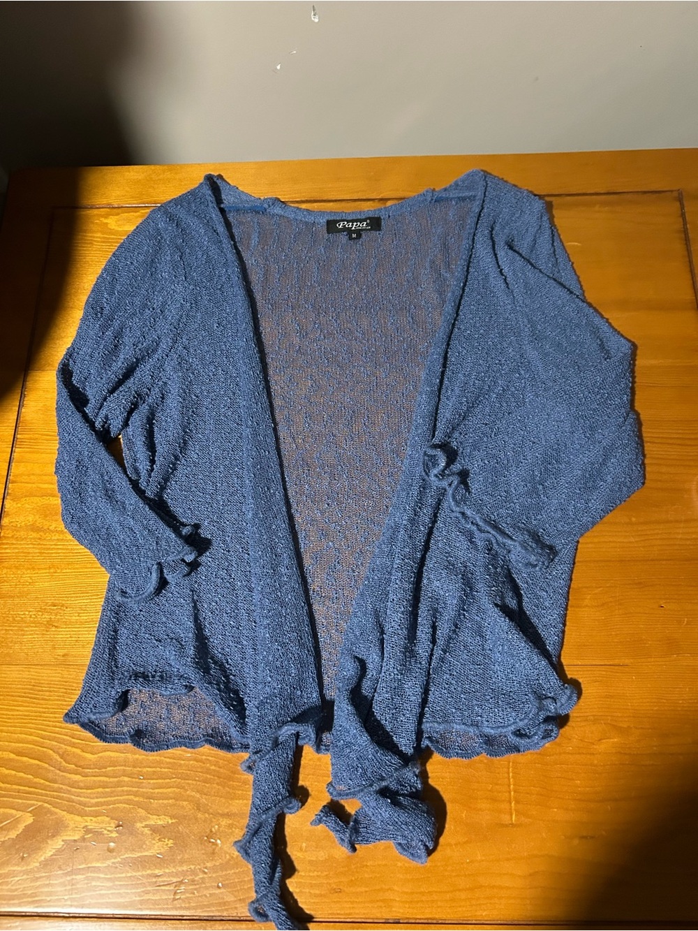 (3/$10) Papa Navy Open-Front Lightweight Knit Cardigan with Tie